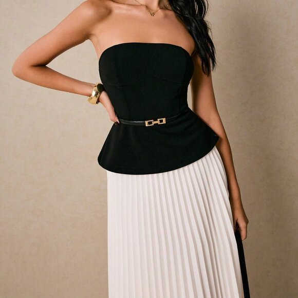 Black and White Elegant Women's Two Piece Suit Set - Picture 5 of 7